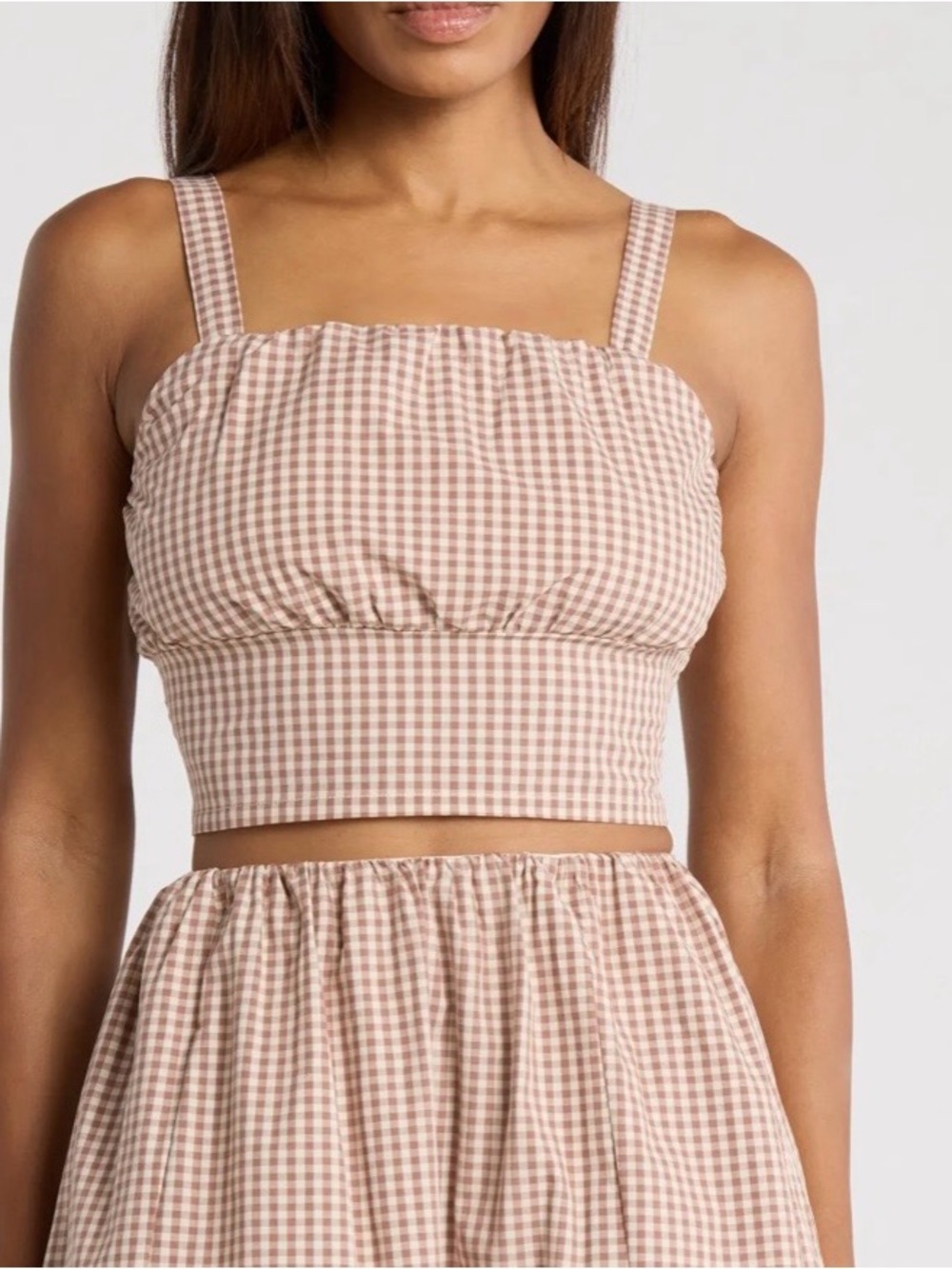 NWT French Connection Brown Shirred Gingham Crop Top SZ Small